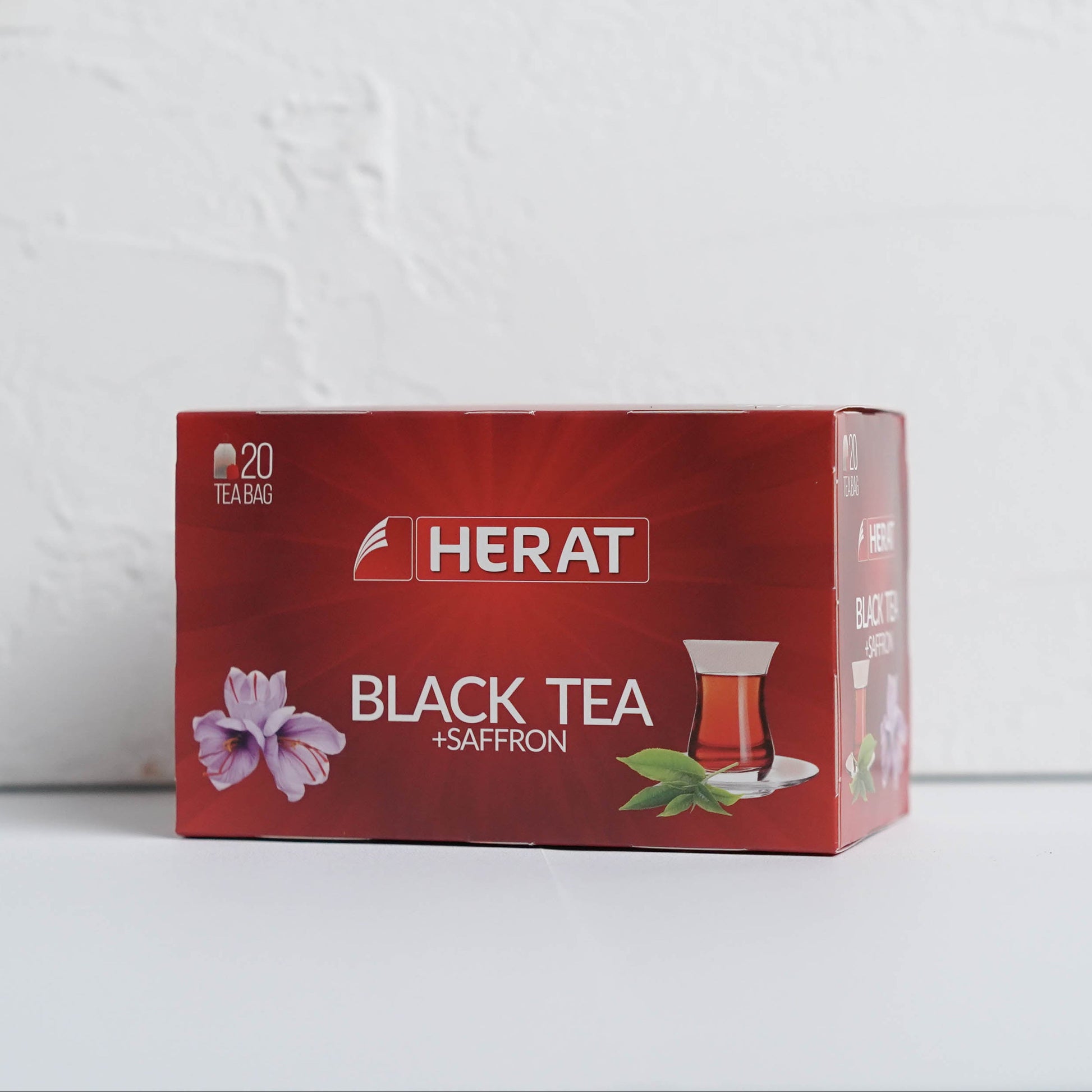Box of Herat Black Tea with Saffron on a white background