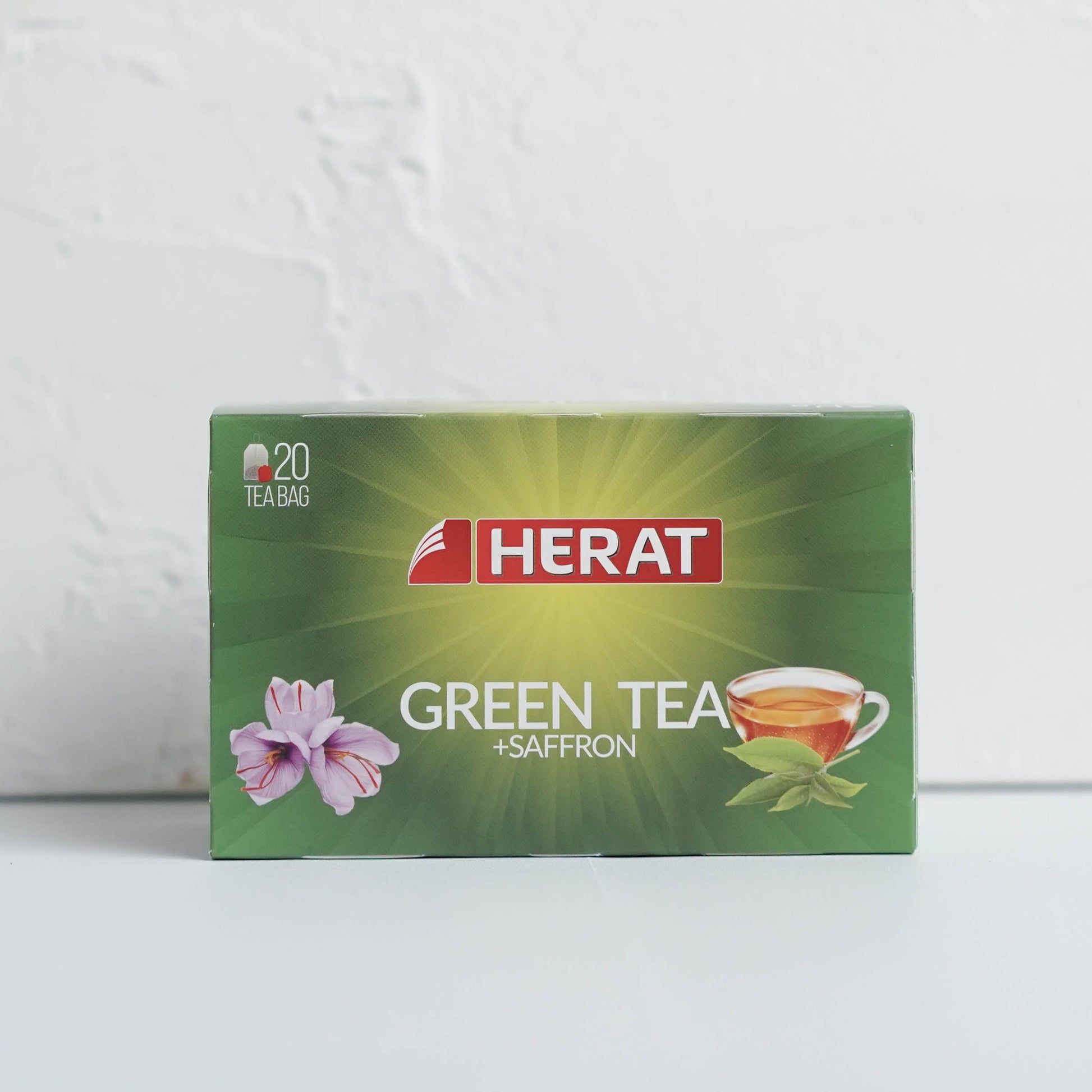 Box of Herat Green Tea on a white background