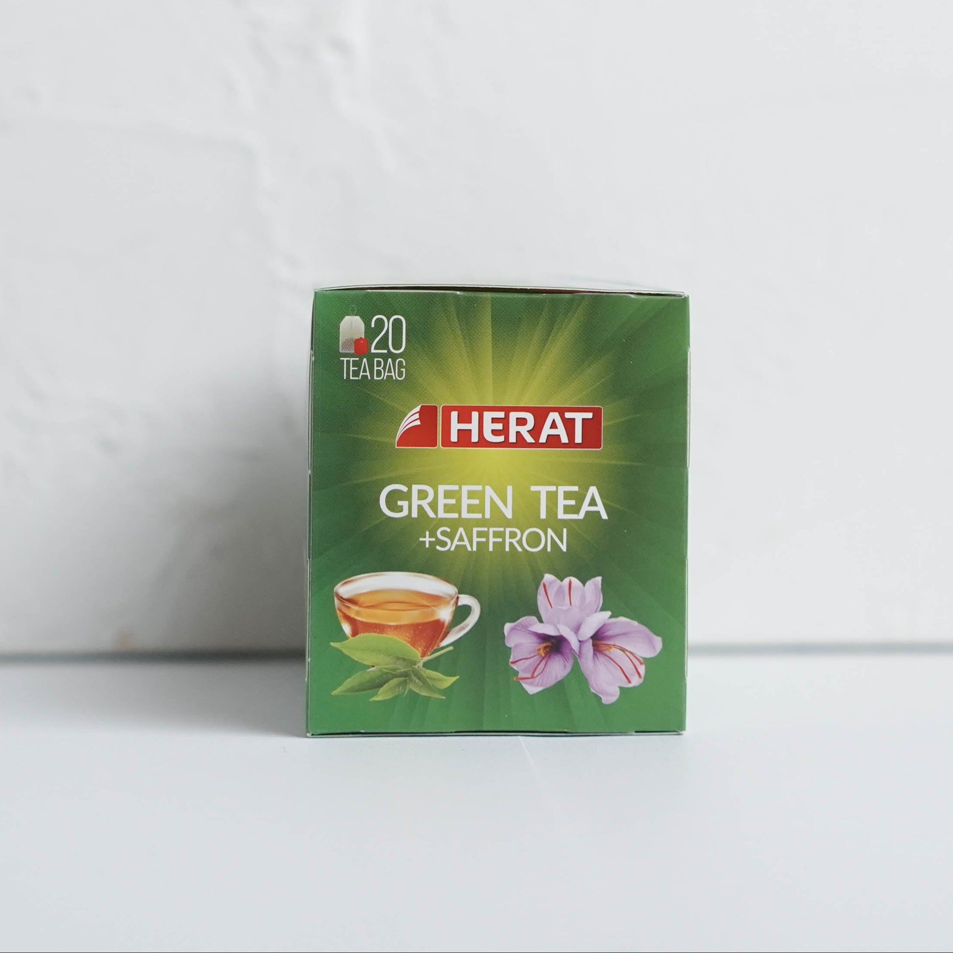 Herat International green tea box on a white background