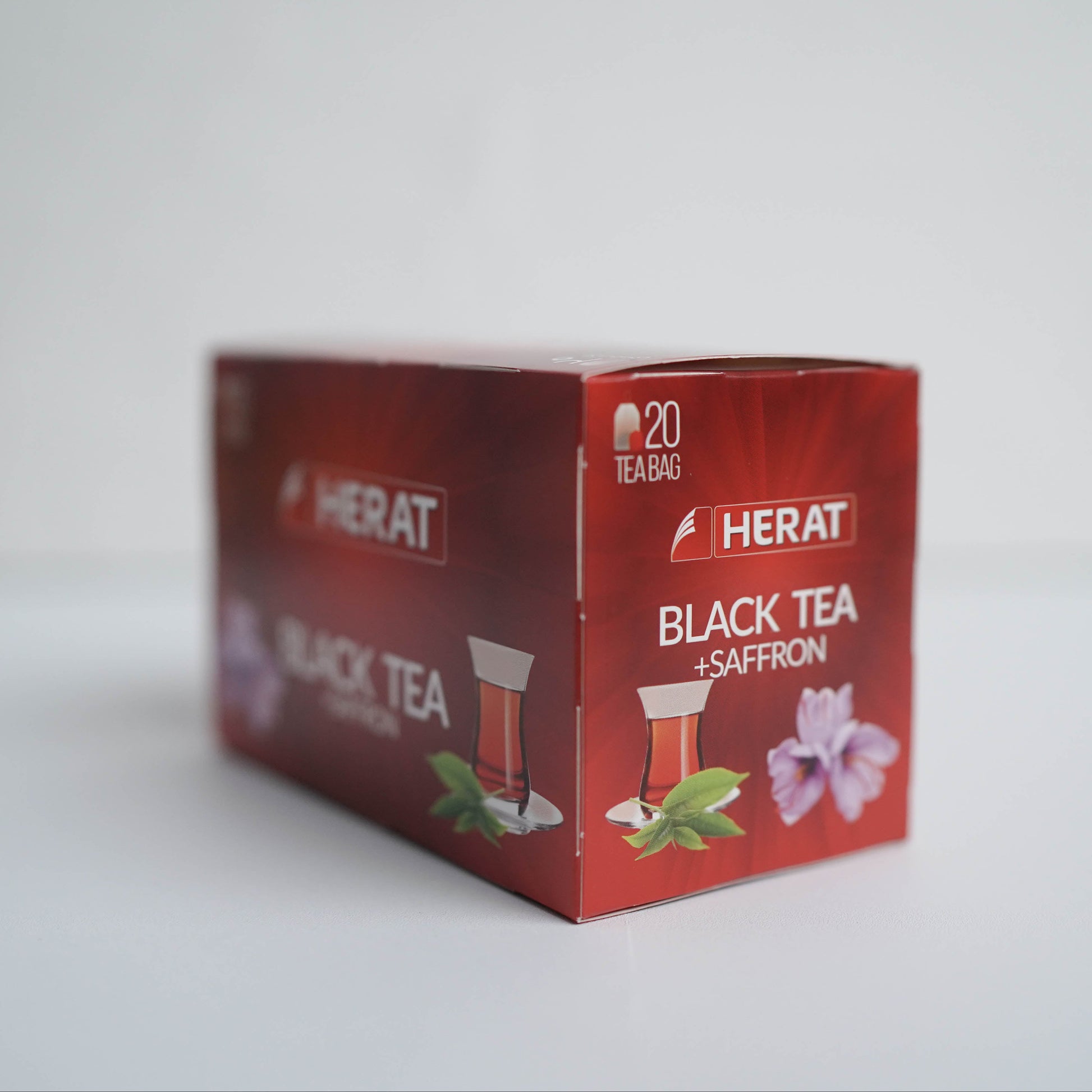 Box of Herat Black Tea with Saffron on a white background