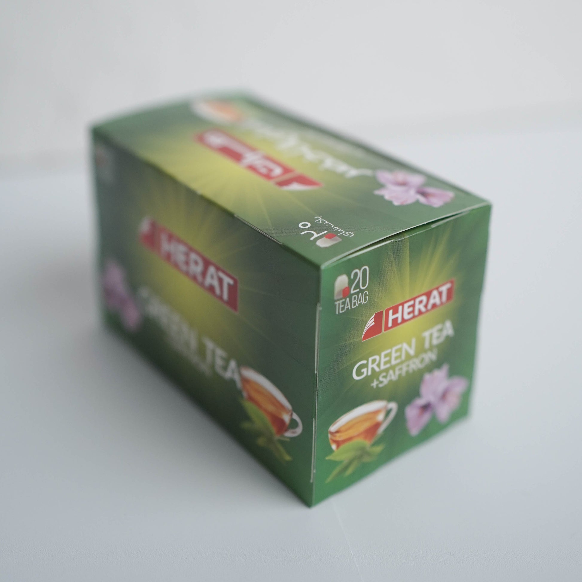 Box of Herat Green Tea on a white background