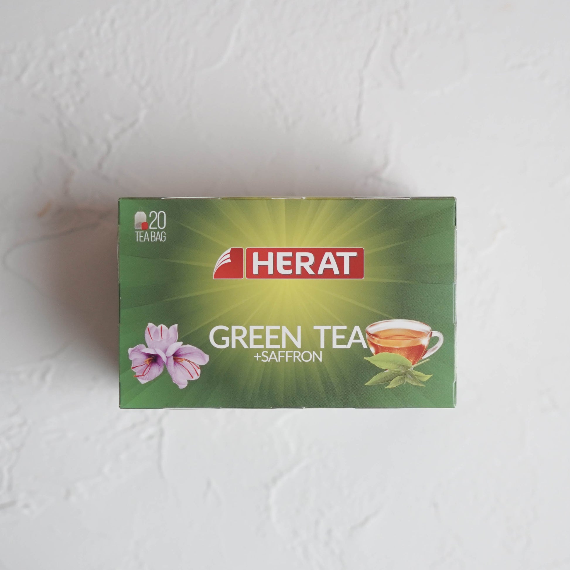 Box of Herat Green Tea on a white background