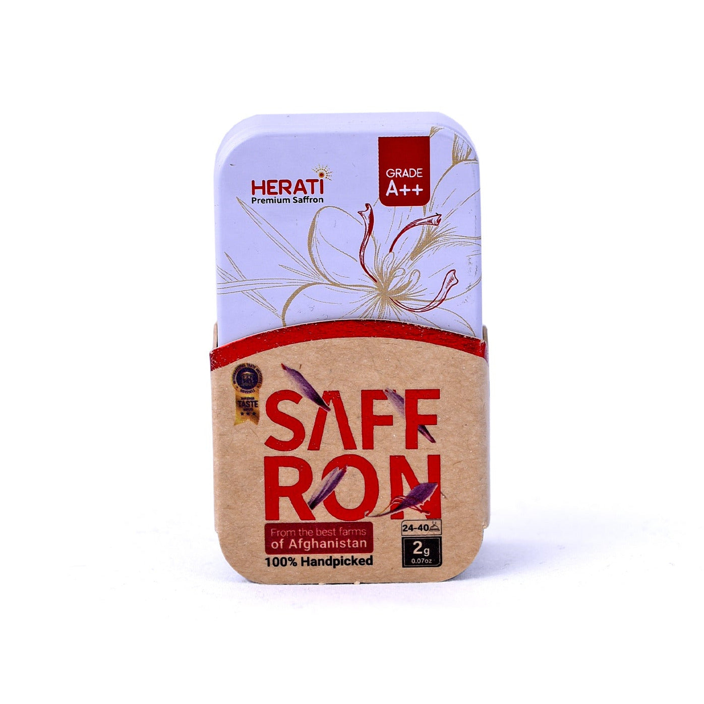 Herati Saffron packaging on a white background