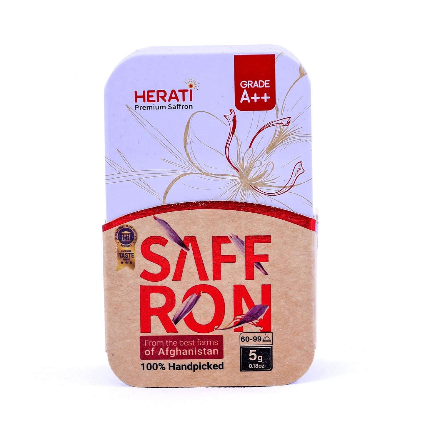Herati Saffron packaging on a white background